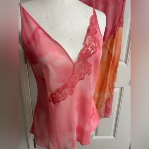 NATORI Carnation Pink & Coral Laced 2 Piece Sleep Set Small